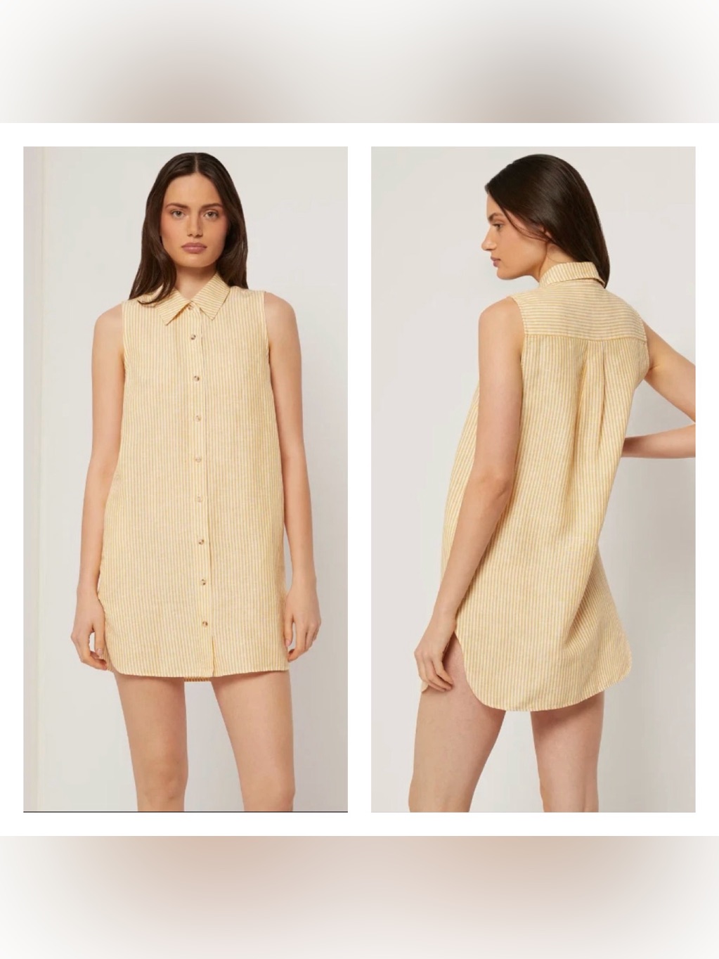 Nwt Onia Air Linen Sleeveless Shirt Dress In Burnt Sun White Striped Medium